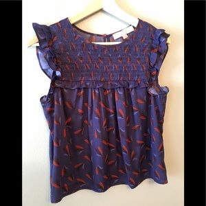 Ann Taylor Loft Navy Blue Floral Sleeveless Top